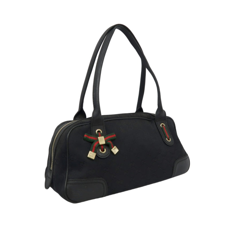 GUCCI GG Canvas, Sherry Line, Mini Boston Handbag, Black, GG Monogram Canvas Shoulder Bag