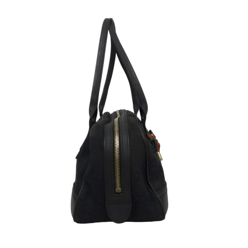 GUCCI GG Canvas, Sherry Line, Mini Boston Handbag, Black, GG Monogram Canvas Shoulder Bag