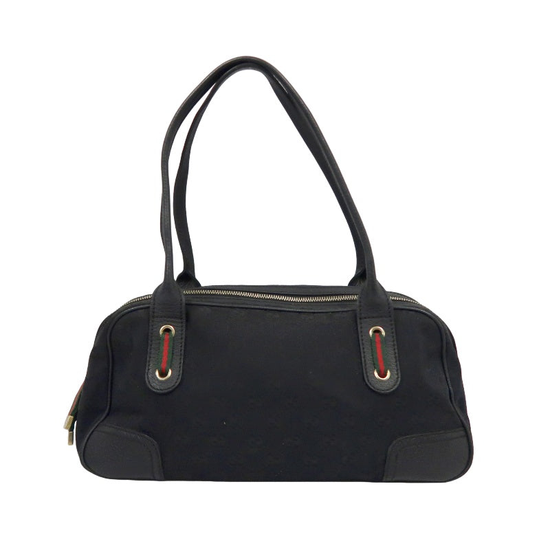 GUCCI GG Canvas, Sherry Line, Mini Boston Handbag, Black, GG Monogram Canvas Shoulder Bag
