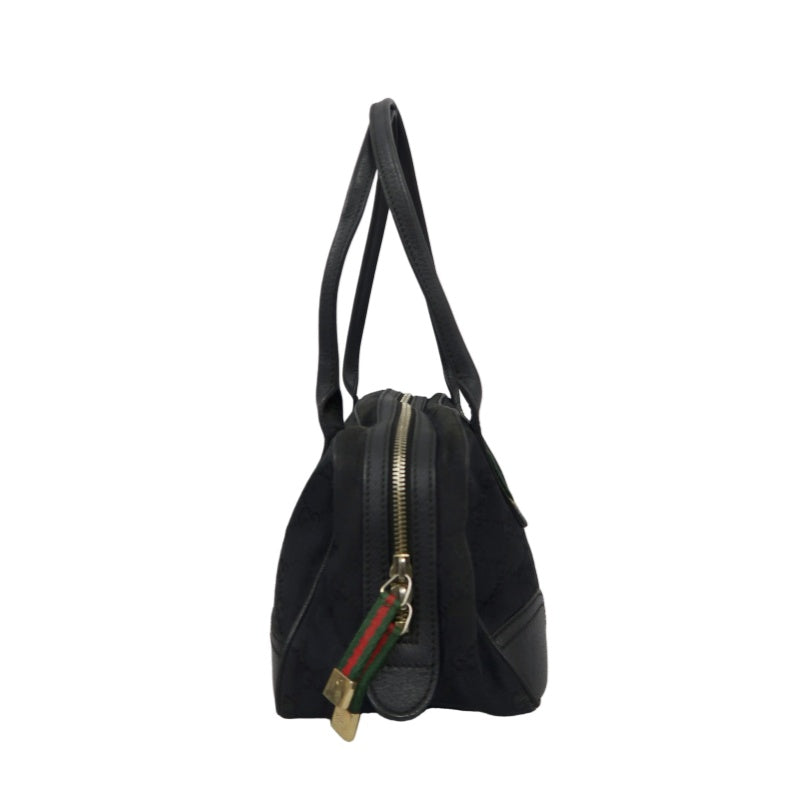 GUCCI GG Canvas, Sherry Line, Mini Boston Handbag, Black, GG Monogram Canvas Shoulder Bag