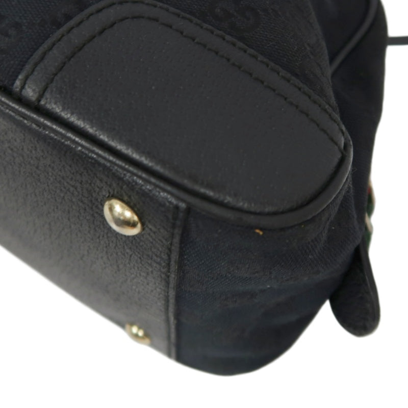 GUCCI GG Canvas, Sherry Line, Mini Boston Handbag, Black, GG Monogram Canvas Shoulder Bag