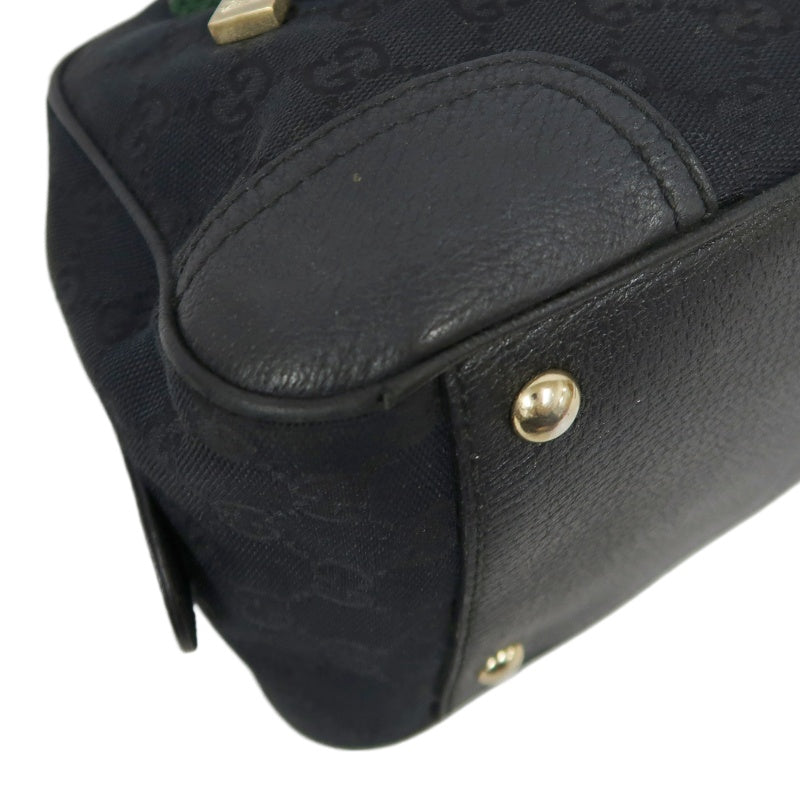 GUCCI GG Canvas, Sherry Line, Mini Boston Handbag, Black, GG Monogram Canvas Shoulder Bag