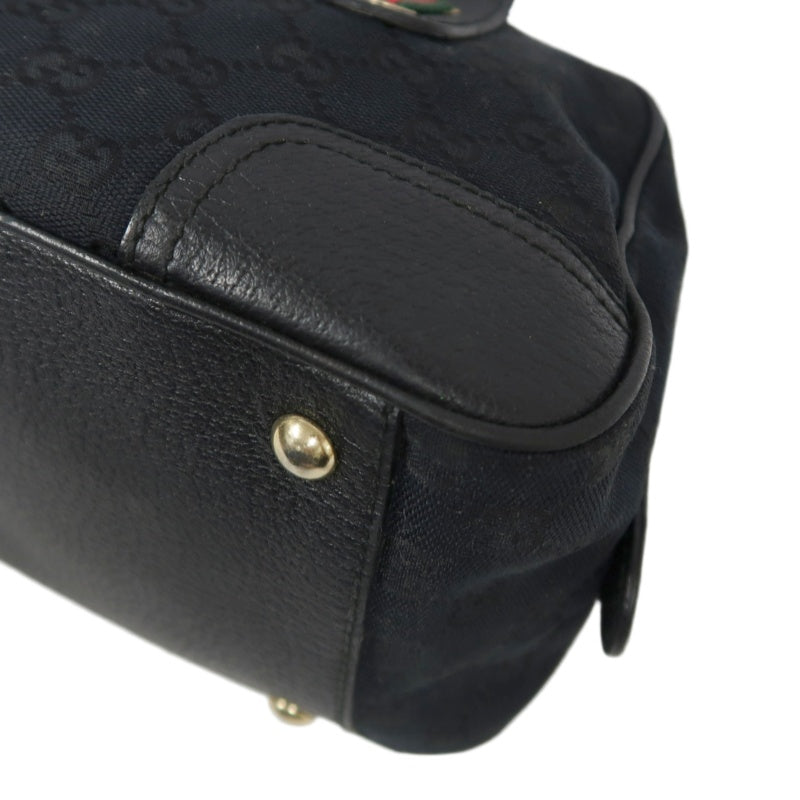 GUCCI GG Canvas, Sherry Line, Mini Boston Handbag, Black, GG Monogram Canvas Shoulder Bag