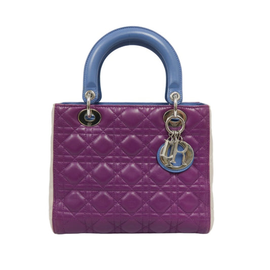 DIOR Cannage Lady Dior Handbag, Purple/Blue, Silver Hardware, Purple PVC, 5-Pocket Lady Dior Tote Bag