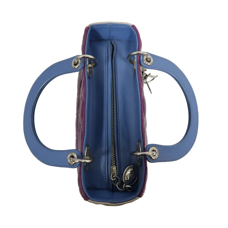 DIOR Cannage Lady Dior Handbag, Purple/Blue, Silver Hardware, Purple PVC, 5-Pocket Lady Dior Tote Bag