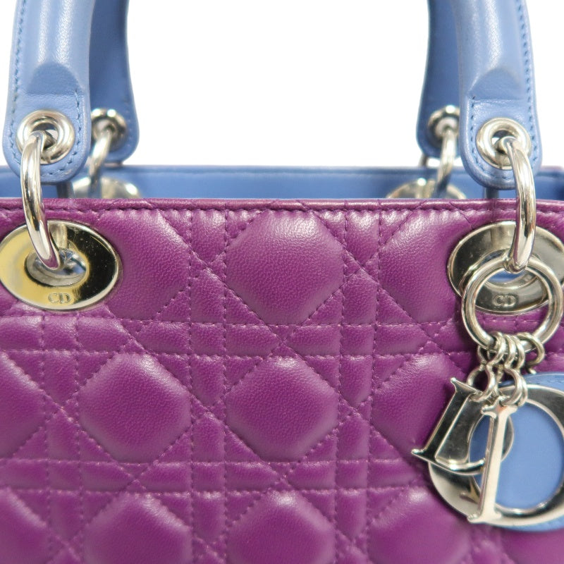 DIOR Cannage Lady Dior Handbag, Purple/Blue, Silver Hardware, Purple PVC, 5-Pocket Lady Dior Tote Bag