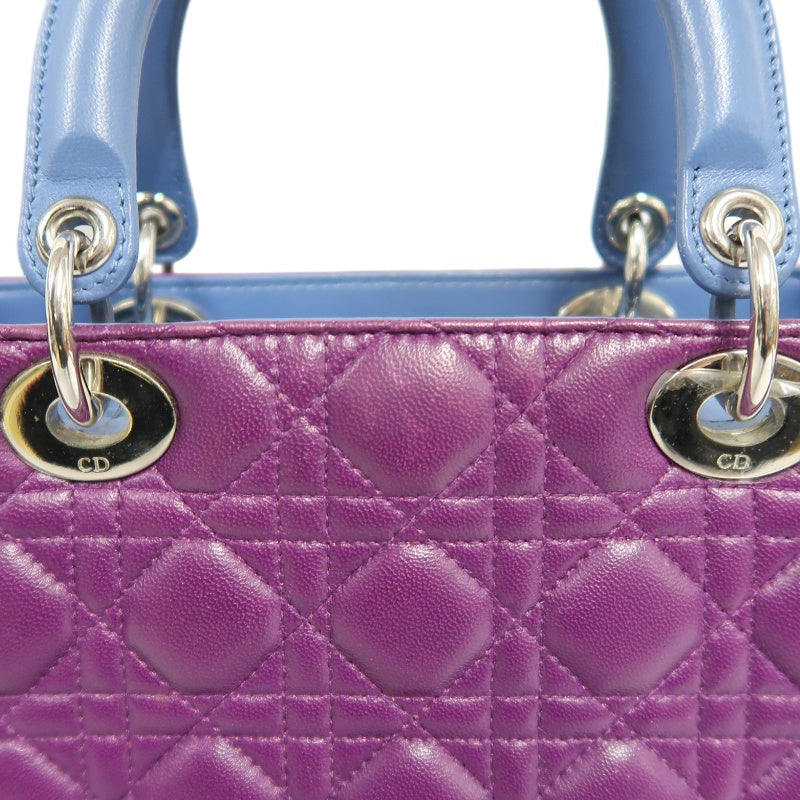 DIOR Cannage Lady Dior Handbag, Purple/Blue, Silver Hardware, Purple PVC, 5-Pocket Lady Dior Tote Bag