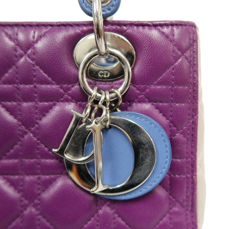 DIOR Cannage Lady Dior Handbag, Purple/Blue, Silver Hardware, Purple PVC, 5-Pocket Lady Dior Tote Bag