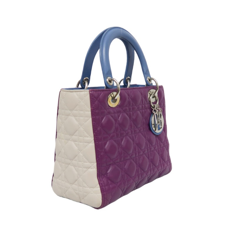 DIOR Cannage Lady Dior Handbag, Purple/Blue, Silver Hardware, Purple PVC, 5-Pocket Lady Dior Tote Bag