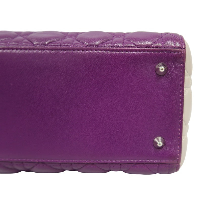 DIOR Cannage Lady Dior Handbag, Purple/Blue, Silver Hardware, Purple PVC, 5-Pocket Lady Dior Tote Bag
