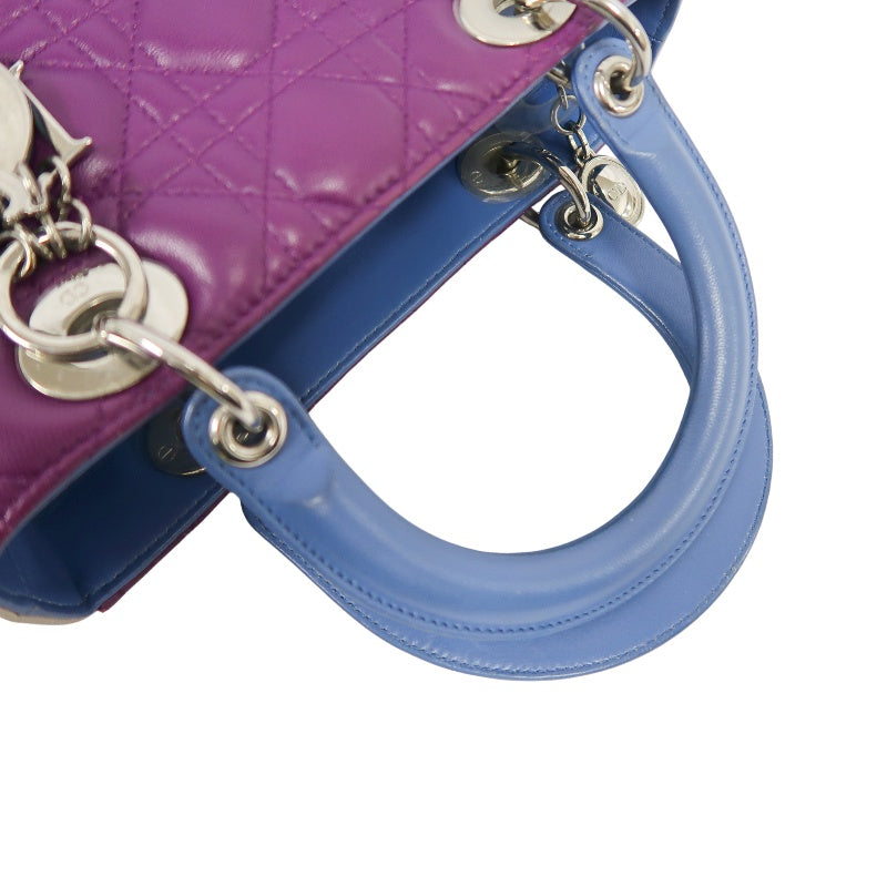 DIOR Cannage Lady Dior Handbag, Purple/Blue, Silver Hardware, Purple PVC, 5-Pocket Lady Dior Tote Bag