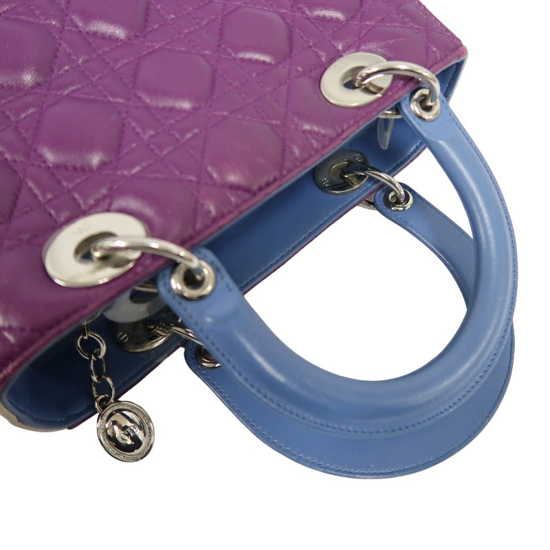DIOR Cannage Lady Dior Handbag, Purple/Blue, Silver Hardware, Purple PVC, 5-Pocket Lady Dior Tote Bag