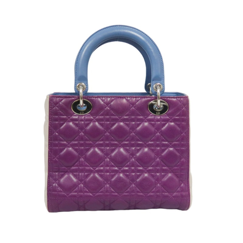 DIOR Cannage Lady Dior Handbag, Purple/Blue, Silver Hardware, Purple PVC, 5-Pocket Lady Dior Tote Bag