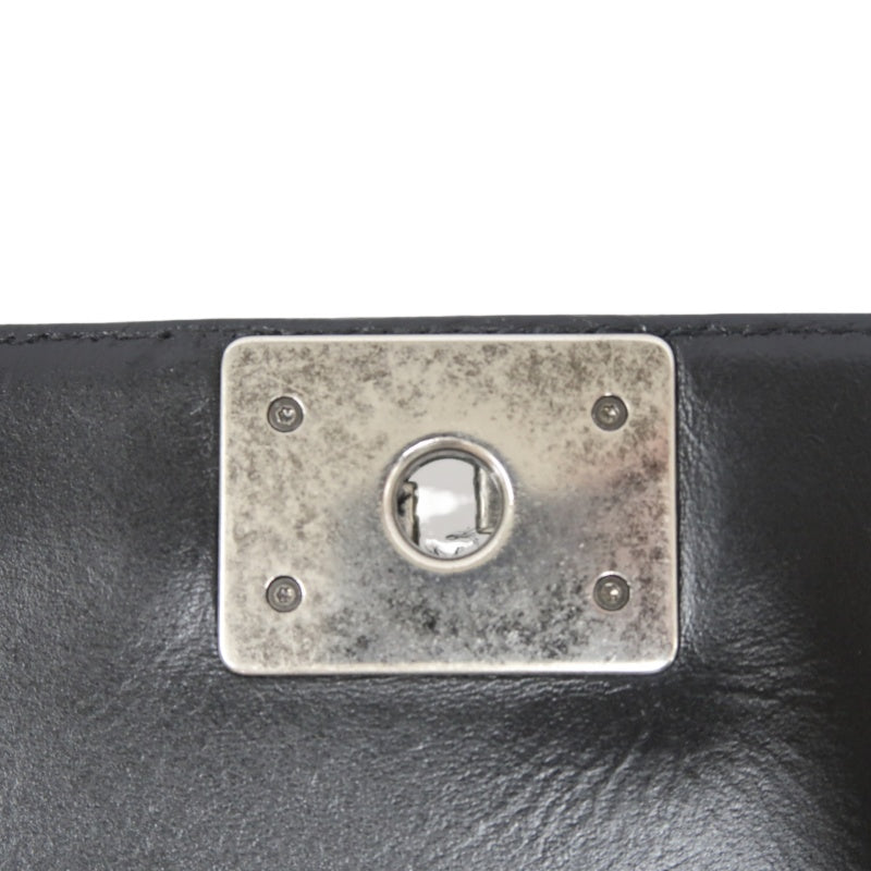 CHANEL Boy Matelasse Lambskin Black Shoulder Bag Silver Hardware
