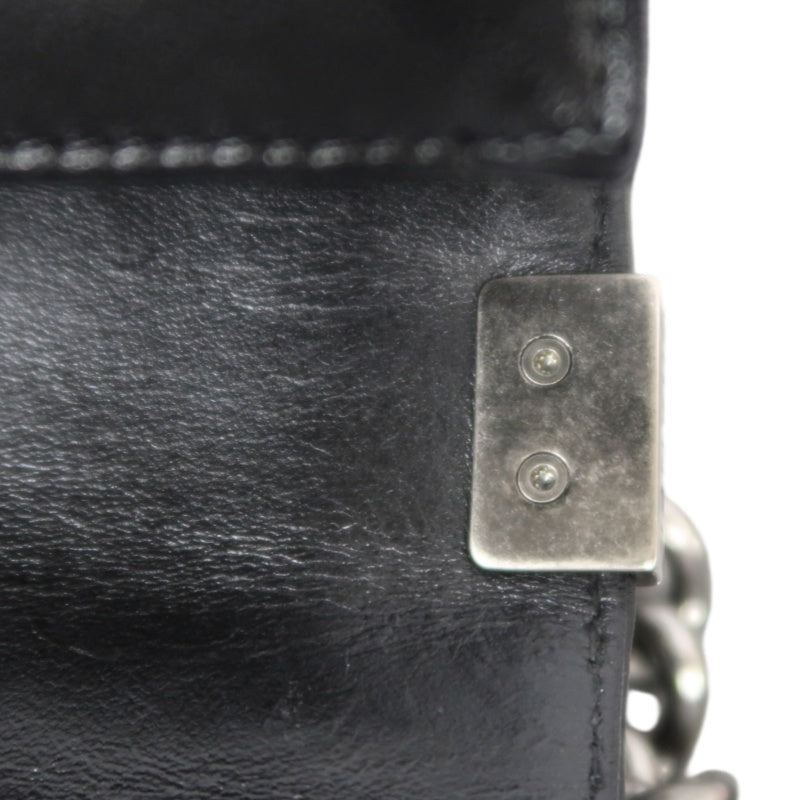 CHANEL Boy Matelasse Lambskin Black Shoulder Bag Silver Hardware