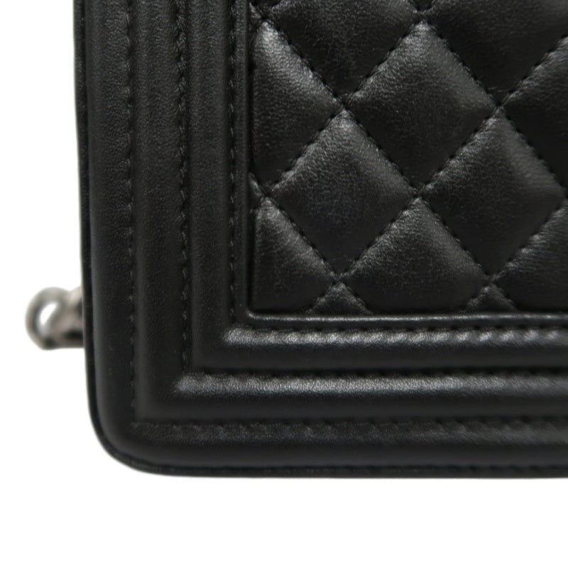 CHANEL Boy Matelasse Lambskin Black Shoulder Bag Silver Hardware