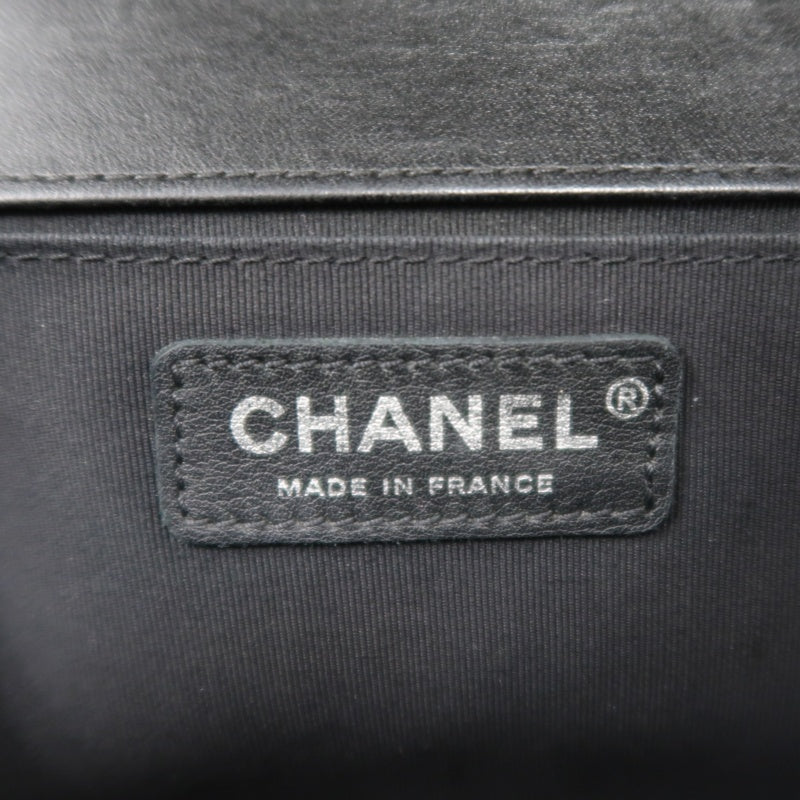 CHANEL Boy Matelasse Lambskin Black Shoulder Bag Silver Hardware