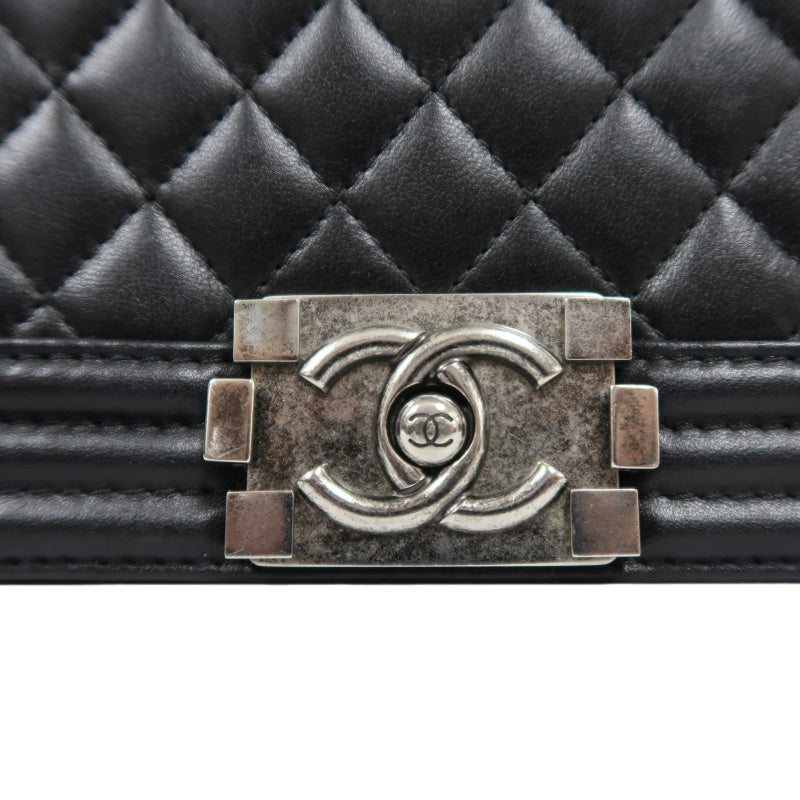 CHANEL Boy Matelasse Lambskin Black Shoulder Bag Silver Hardware