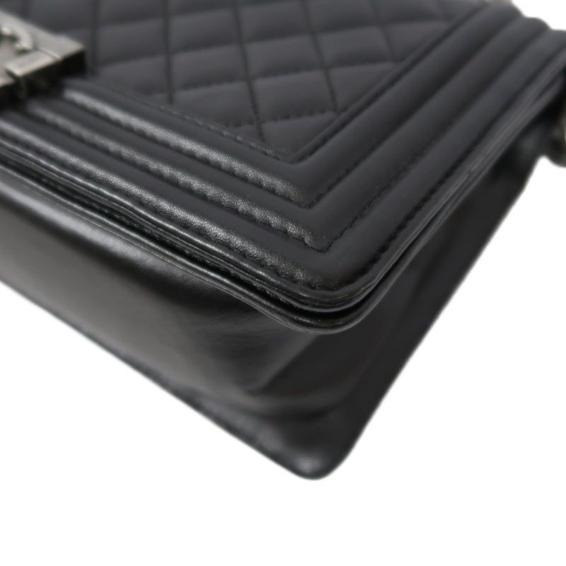 CHANEL Boy Matelasse Lambskin Black Shoulder Bag Silver Hardware