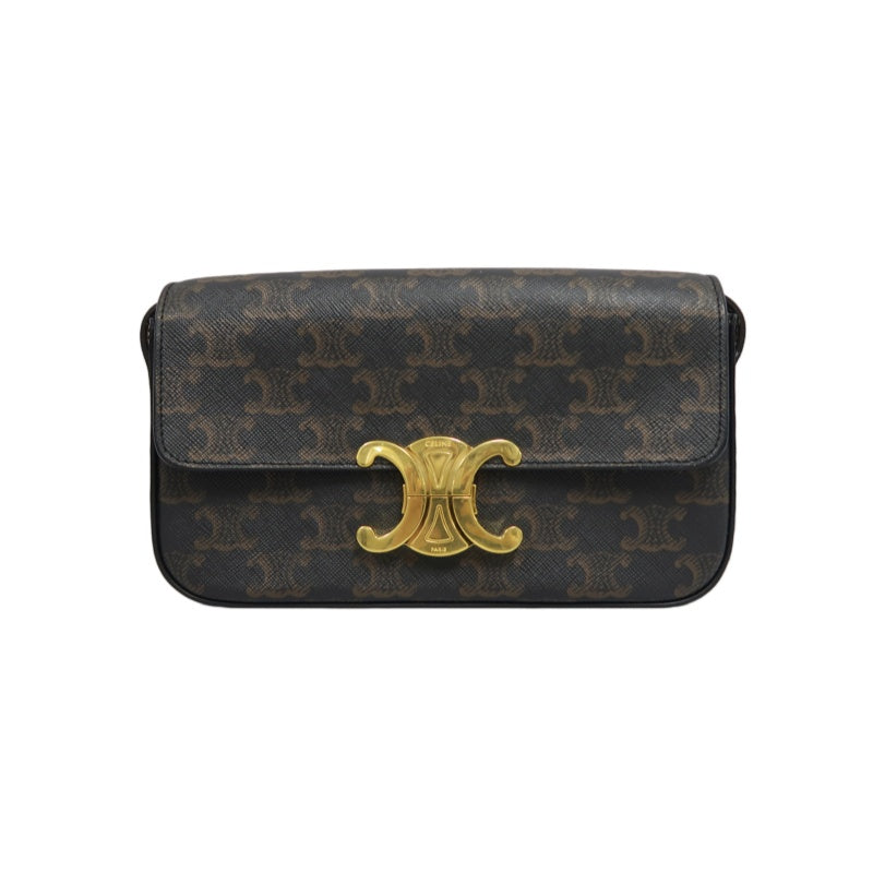 CELINE Claude Triomphe Shoulder Bag, Brown, Gold Hardware, PVC