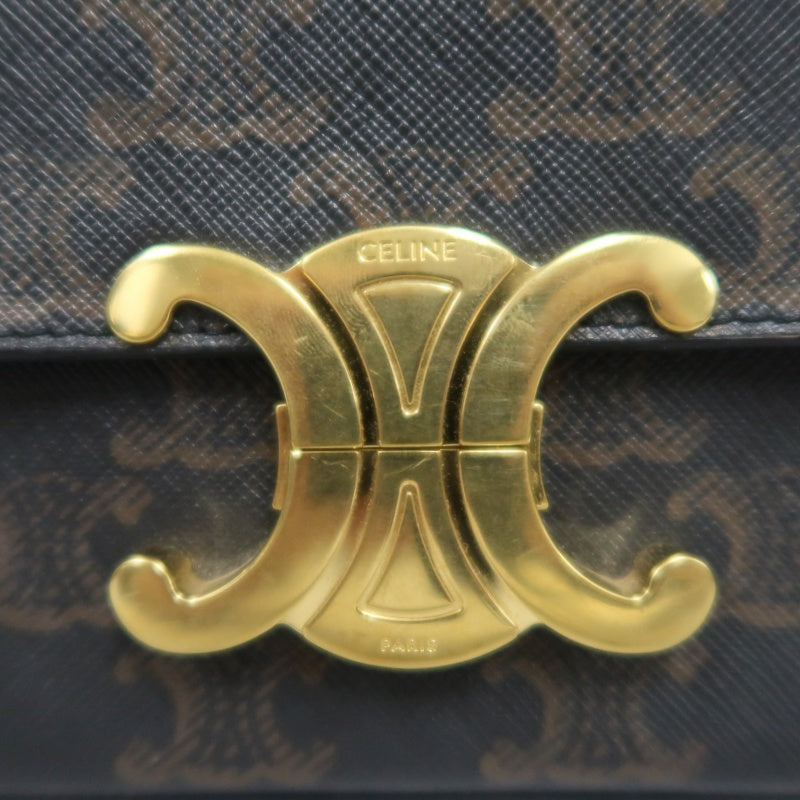 CELINE Claude Triomphe Shoulder Bag, Brown, Gold Hardware, PVC