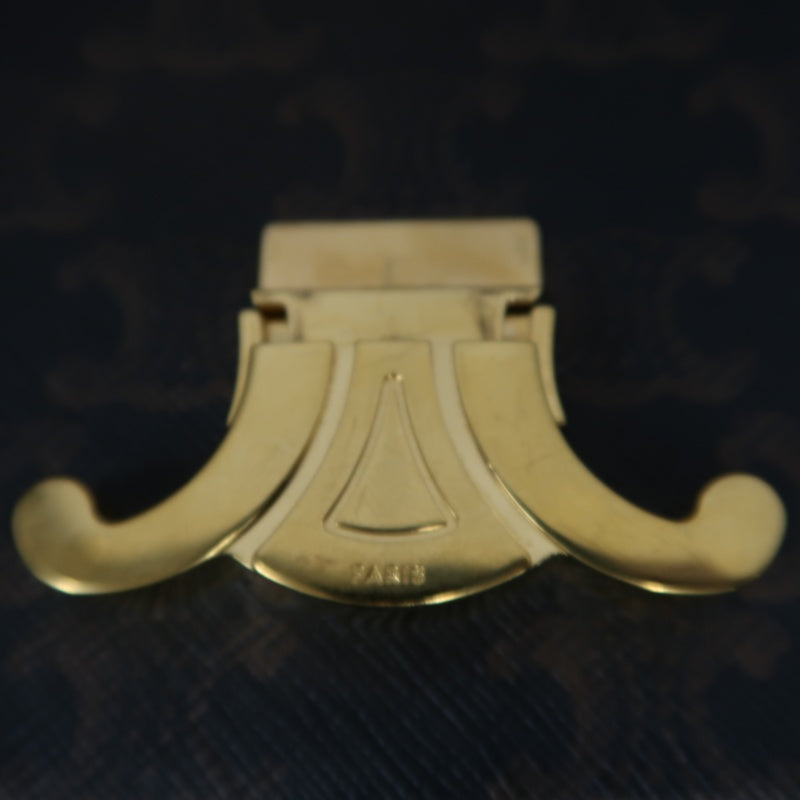 CELINE Claude Triomphe Shoulder Bag, Brown, Gold Hardware, PVC