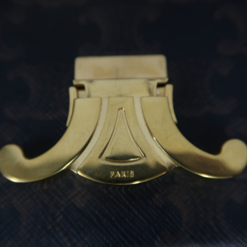 CELINE Claude Triomphe Shoulder Bag, Brown, Gold Hardware, PVC