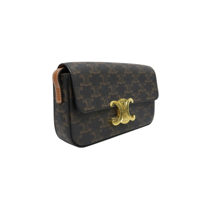 CELINE Claude Triomphe Shoulder Bag, Brown, Gold Hardware, PVC