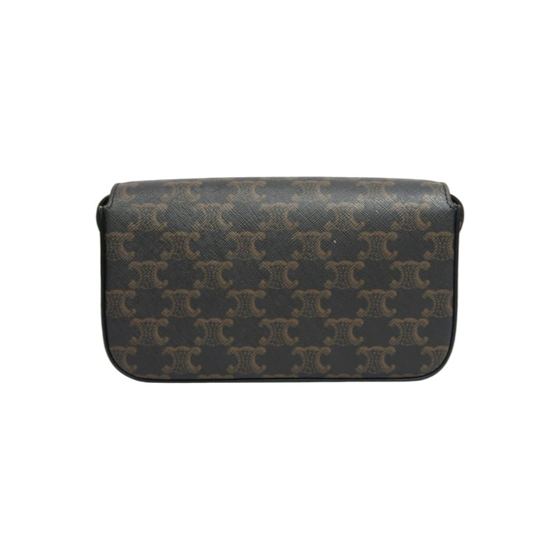 CELINE Claude Triomphe Shoulder Bag, Brown, Gold Hardware, PVC