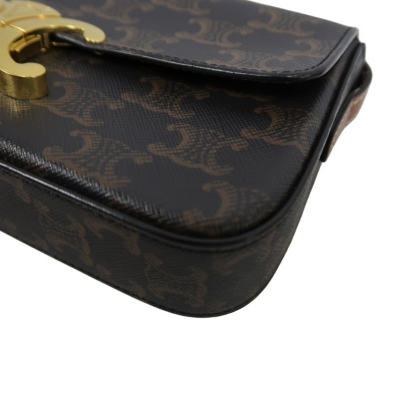 CELINE Claude Triomphe Shoulder Bag, Brown, Gold Hardware, PVC