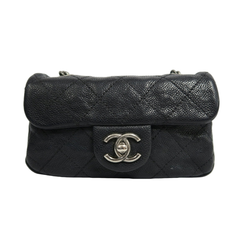 CHANEL Classic Flap (CF) Matelasse Shoulder Bag, Black Caviar Leather, Silver-Tone Hardware