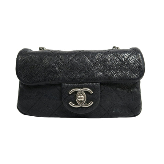 CHANEL Classic Flap (CF) Matelasse Shoulder Bag, Black Caviar Leather, Silver-Tone Hardware