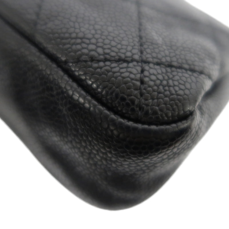 CHANEL Classic Flap (CF) Matelasse Shoulder Bag, Black Caviar Leather, Silver-Tone Hardware