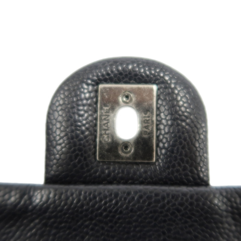 CHANEL Classic Flap (CF) Matelasse Shoulder Bag, Black Caviar Leather, Silver-Tone Hardware