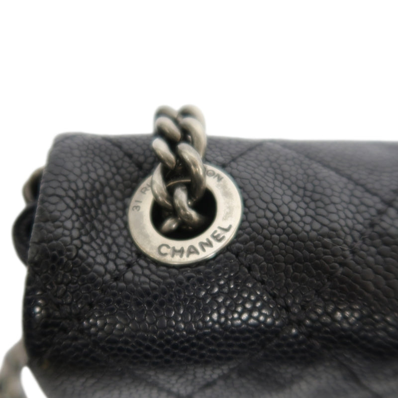 CHANEL Classic Flap (CF) Matelasse Shoulder Bag, Black Caviar Leather, Silver-Tone Hardware