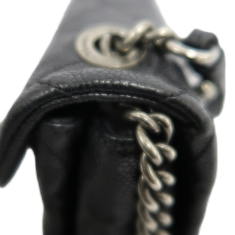 CHANEL Classic Flap (CF) Matelasse Shoulder Bag, Black Caviar Leather, Silver-Tone Hardware