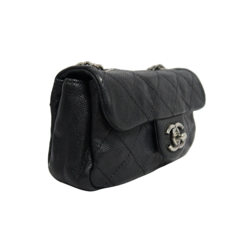 CHANEL Classic Flap (CF) Matelasse Shoulder Bag, Black Caviar Leather, Silver-Tone Hardware