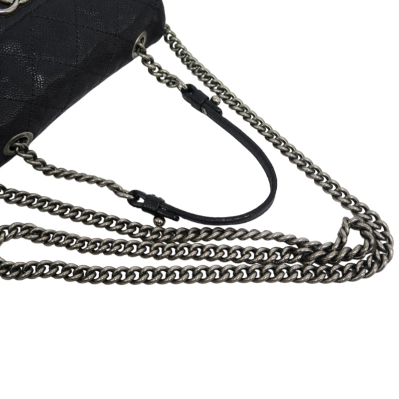 CHANEL Classic Flap (CF) Matelasse Shoulder Bag, Black Caviar Leather, Silver-Tone Hardware