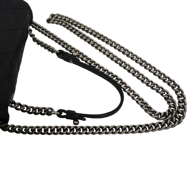 CHANEL Classic Flap (CF) Matelasse Shoulder Bag, Black Caviar Leather, Silver-Tone Hardware