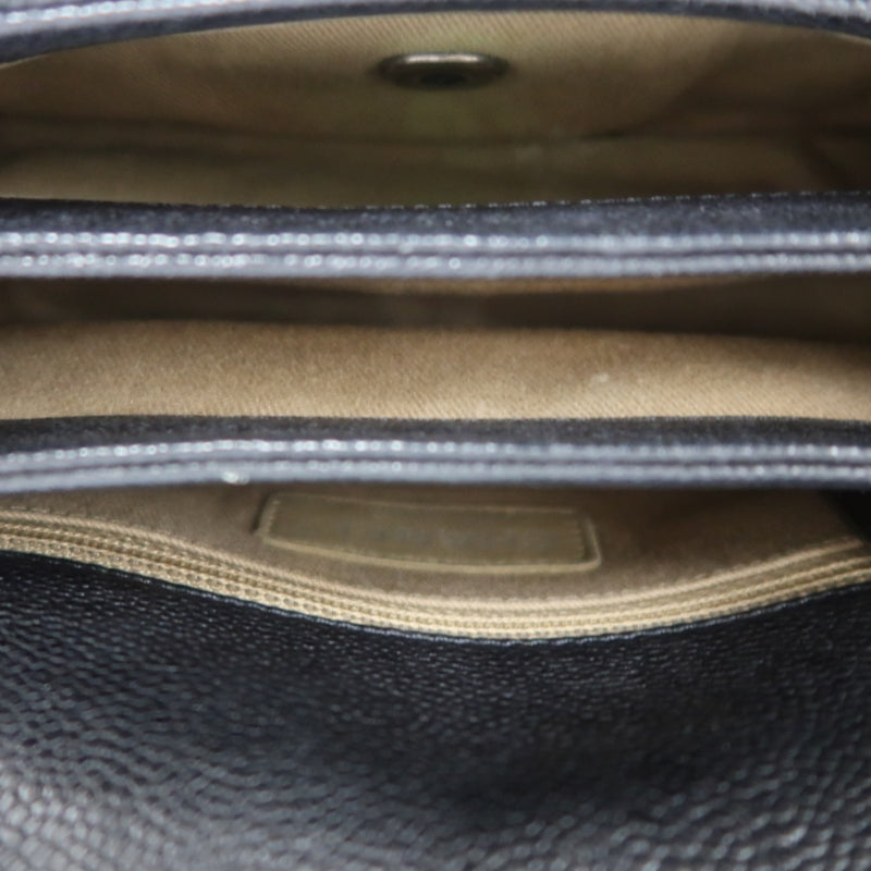 CHANEL Classic Flap (CF) Matelasse Shoulder Bag, Black Caviar Leather, Silver-Tone Hardware