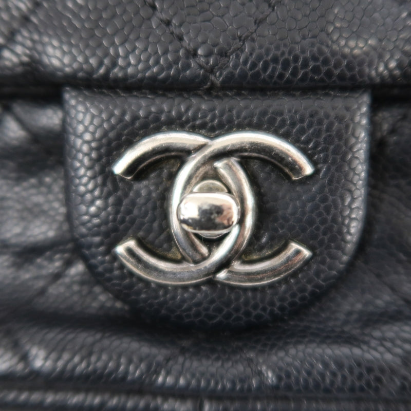 CHANEL Classic Flap (CF) Matelasse Shoulder Bag, Black Caviar Leather, Silver-Tone Hardware
