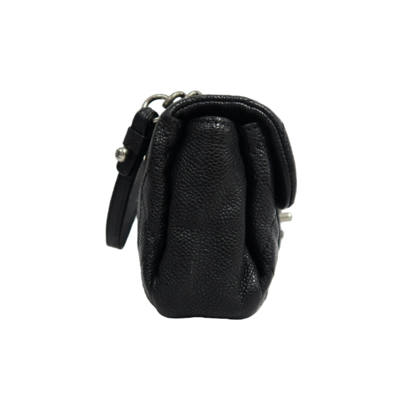 CHANEL Classic Flap (CF) Matelasse Shoulder Bag, Black Caviar Leather, Silver-Tone Hardware