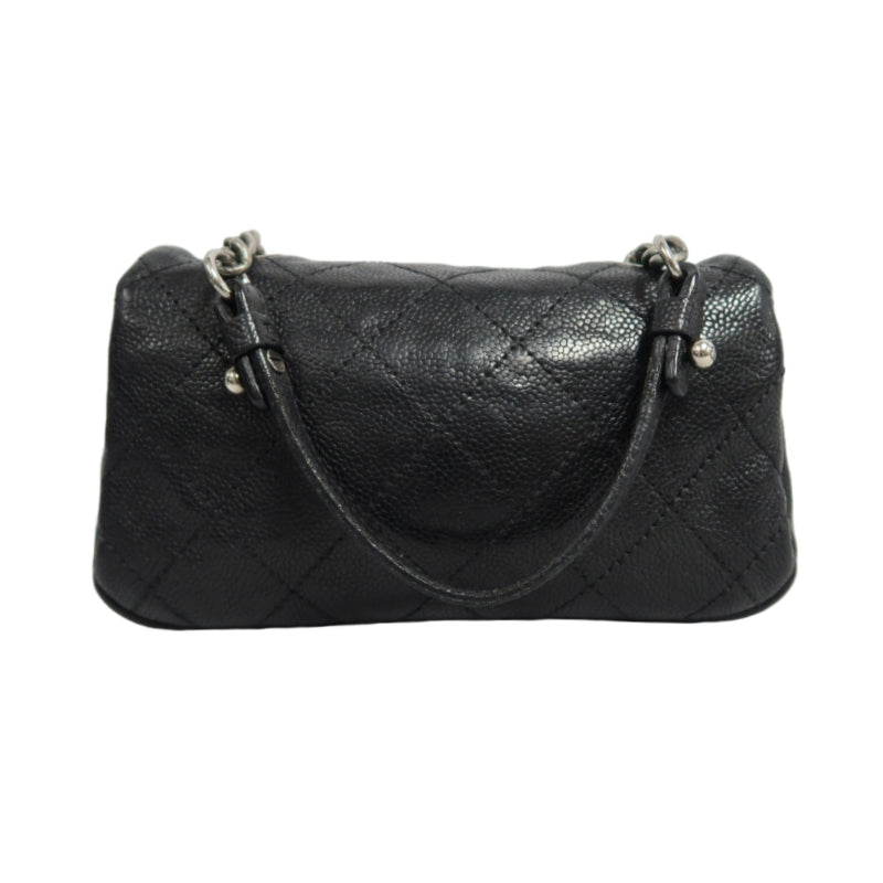 CHANEL Classic Flap (CF) Matelasse Shoulder Bag, Black Caviar Leather, Silver-Tone Hardware