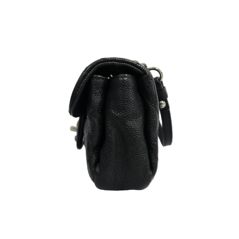 CHANEL Classic Flap (CF) Matelasse Shoulder Bag, Black Caviar Leather, Silver-Tone Hardware