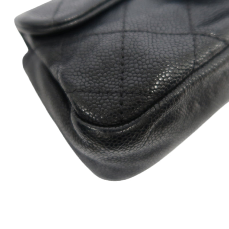 CHANEL Classic Flap (CF) Matelasse Shoulder Bag, Black Caviar Leather, Silver-Tone Hardware