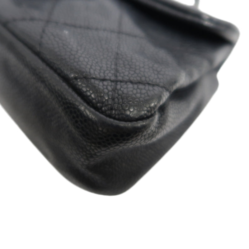 CHANEL Classic Flap (CF) Matelasse Shoulder Bag, Black Caviar Leather, Silver-Tone Hardware