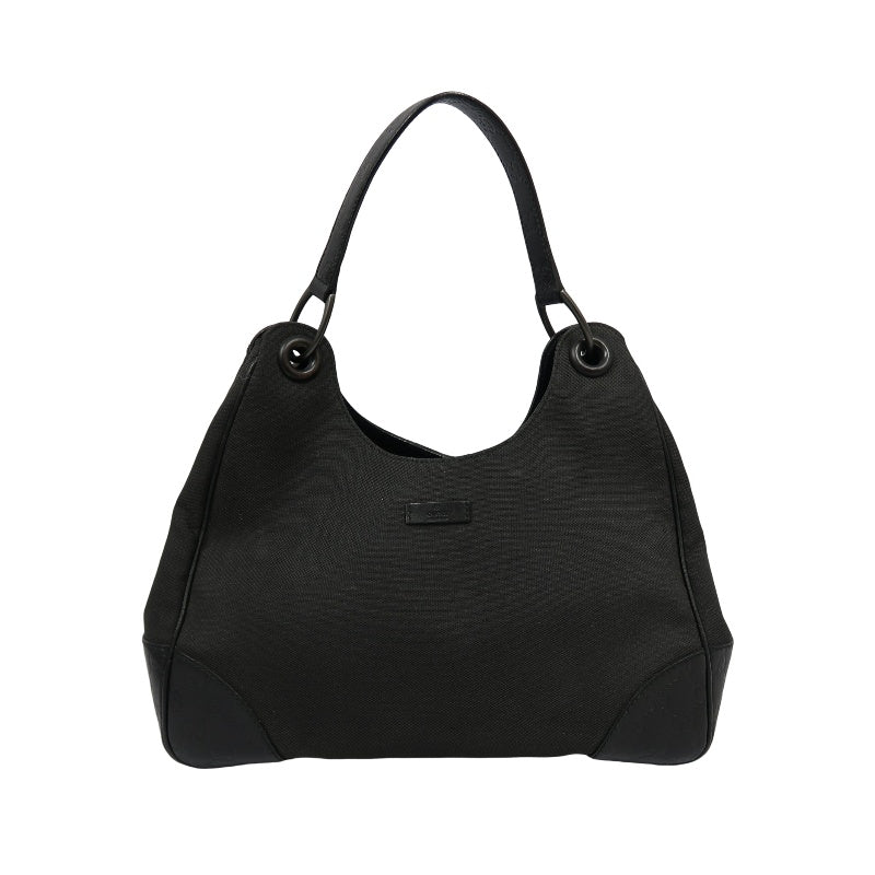 GUCCI GG Canvas Handbag, Black, Silver Hardware, Black Canvas Shoulder Bag