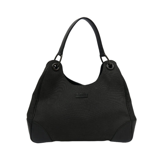 GUCCI GG Canvas Handbag, Black, Silver Hardware, Black Canvas Shoulder Bag