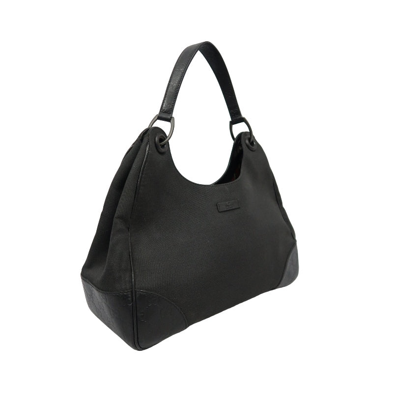 GUCCI GG Canvas Handbag, Black, Silver Hardware, Black Canvas Shoulder Bag