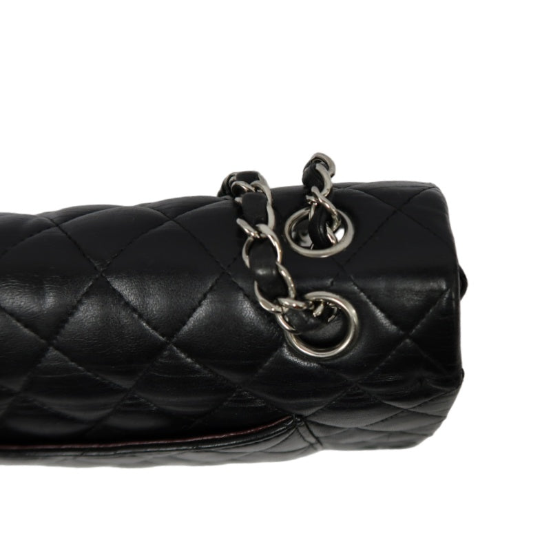CHANEL Classic Flap (CF) Matelasse Shoulder Bag, Lambskin, Black, Silver Hardware